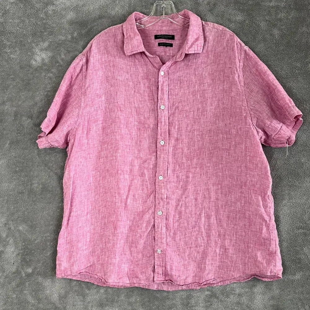 Banana Republic Camden Standard‎ Fit Button Down Shirt Mens L Pink 100% Linen